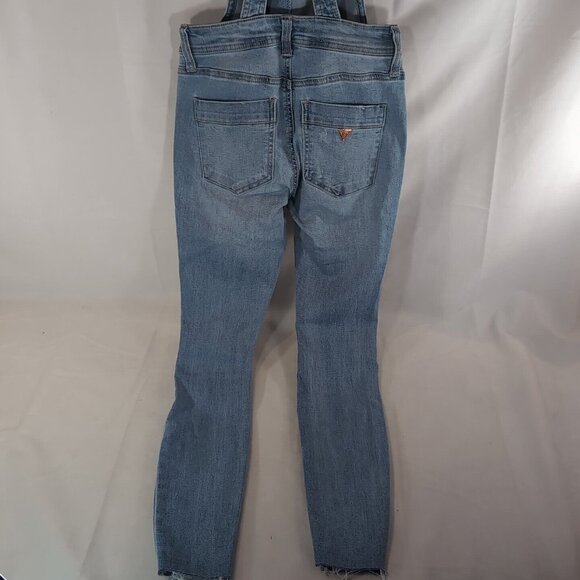 Guess Jeans Lightwash Blue Denim Rose Gold Overalls Distressed Women's 24 Pants - Picture 6 of 14